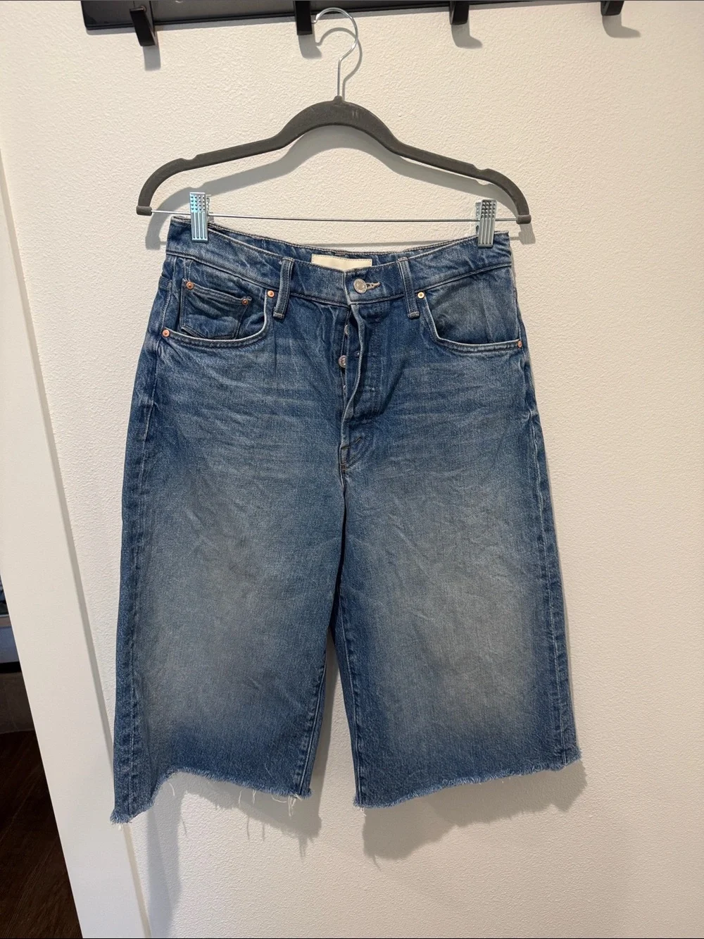 MOTHER The Whole Fray Denim Culotte Shorts